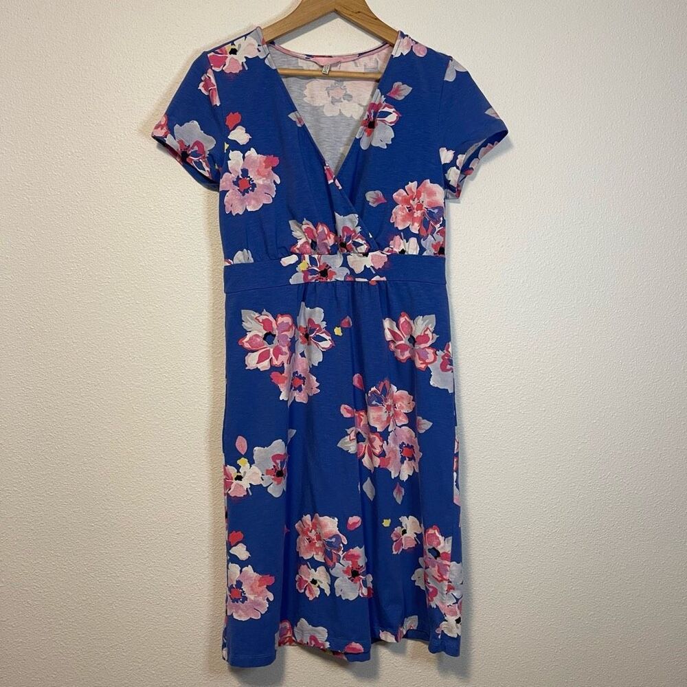Joules Jude Blue Floral Jersey Faux Wrap Dress Size 10